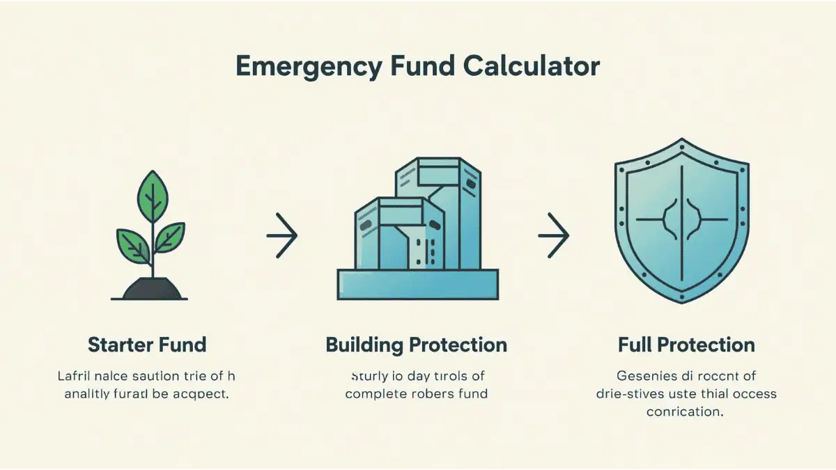 emergency fund calculator showing three phases from starter fund to full protection